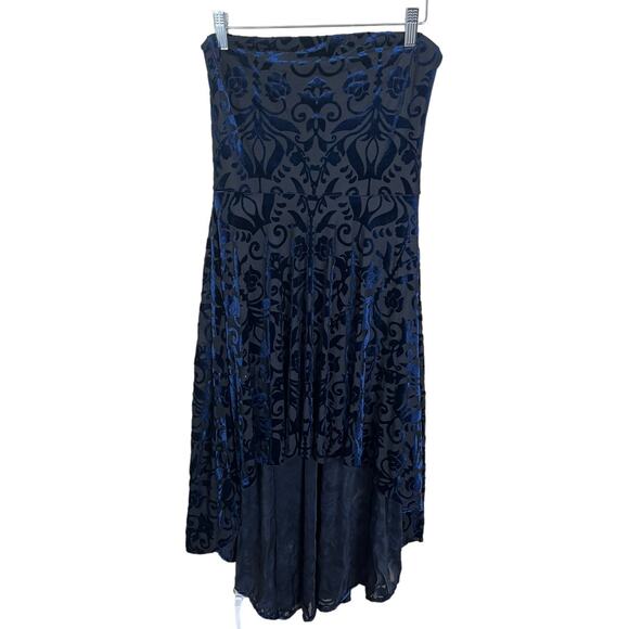 Design Lab Lord Taylor strapless hi low dress black blue velvet medium - Picture 1 of 5